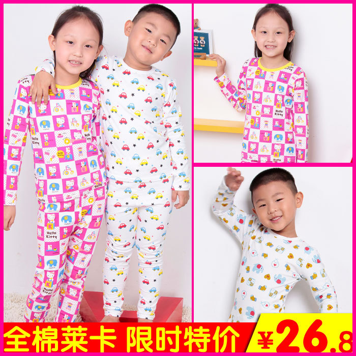 0 - 13 underwear 100% cotton lounge male child female child set cotton long johns long johns sleepwear