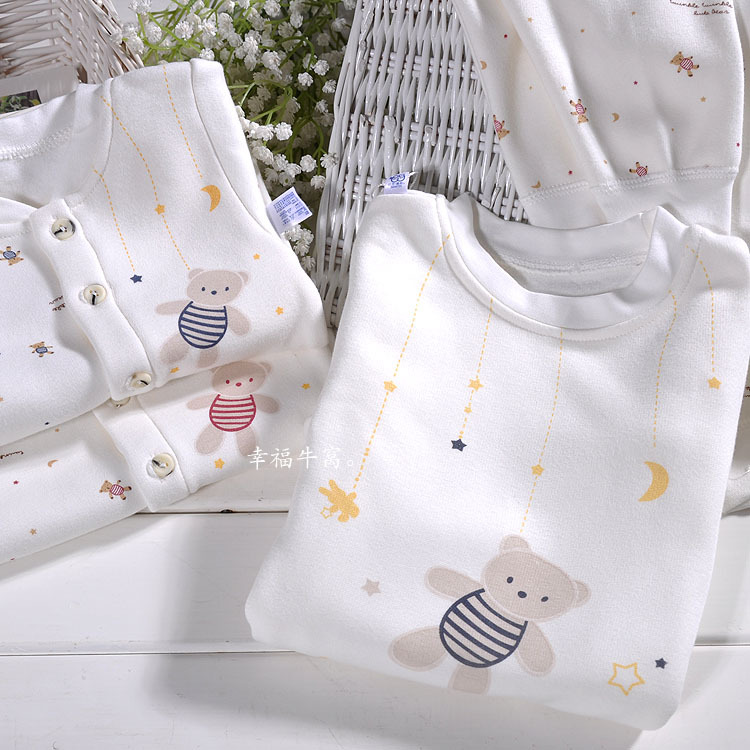 0 - 5 autumn and winter baby thermal underwear set plus velvet thickening goatswool child underwear