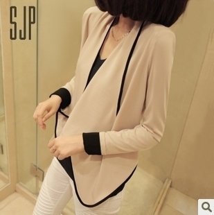 007 2013 all-match fashion long-sleeve pad shoulder width short design short jacket color block small lap female