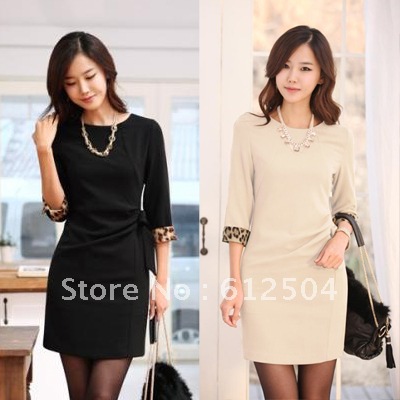 012 autumn women's slim o-neck slim hip three quarter sleeve fashion one-piece dressfree shipping by china post air mail