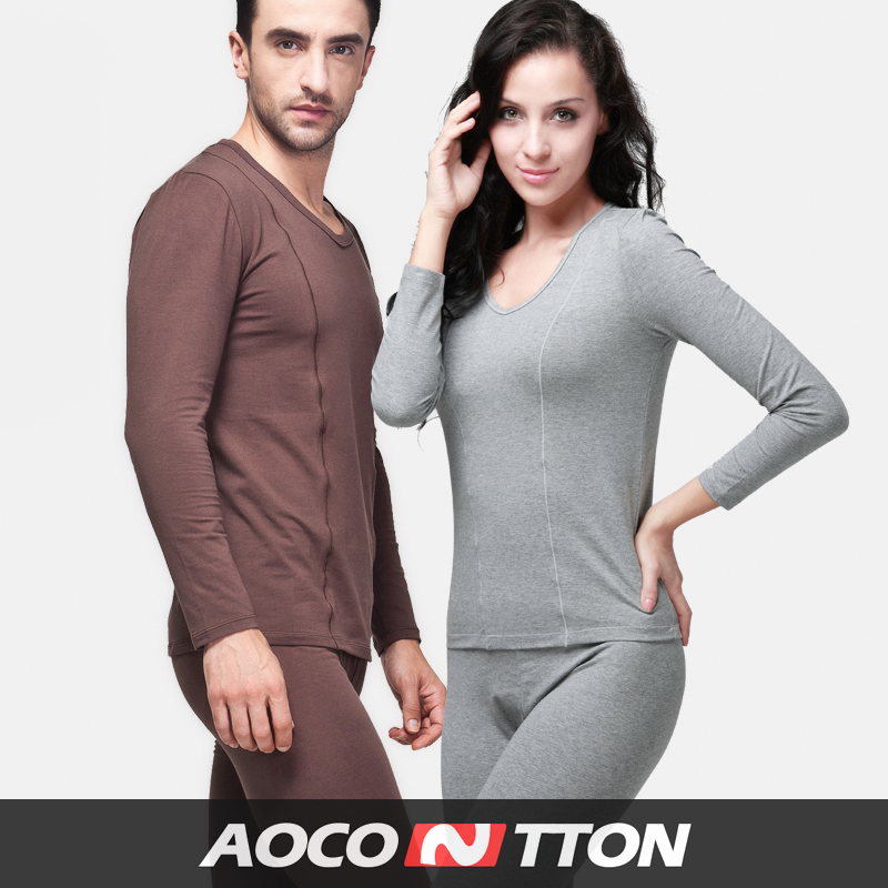 0312 Cotton 100% cotton thermal underwear male Women thin long-sleeve V-neck basic