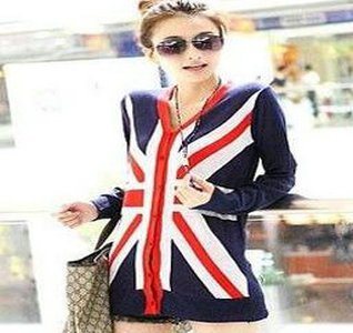 039 Fashion Women's Knitted Cardigans Woolen Sweater Vouge Great Britain UK Flag Pattern Stylish Knitwear Coat Jacket