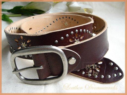 04 pure first layer of cowhide women's strap cutout genuine leather belt rivet fashion all-match