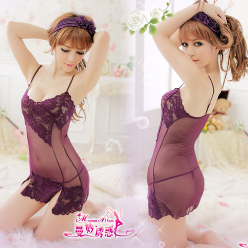 0613 temptation sleepwear purple transparent gauze nightgown