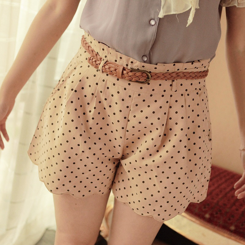 0669 summer dot shorts honeyweb polka dot shorts female skorts trousers plus size high waist nude color