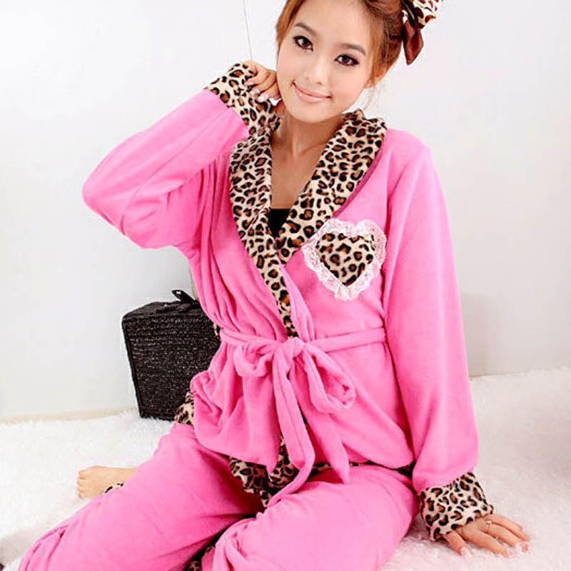 0749 sweet love leopard print toweled set sleepwear