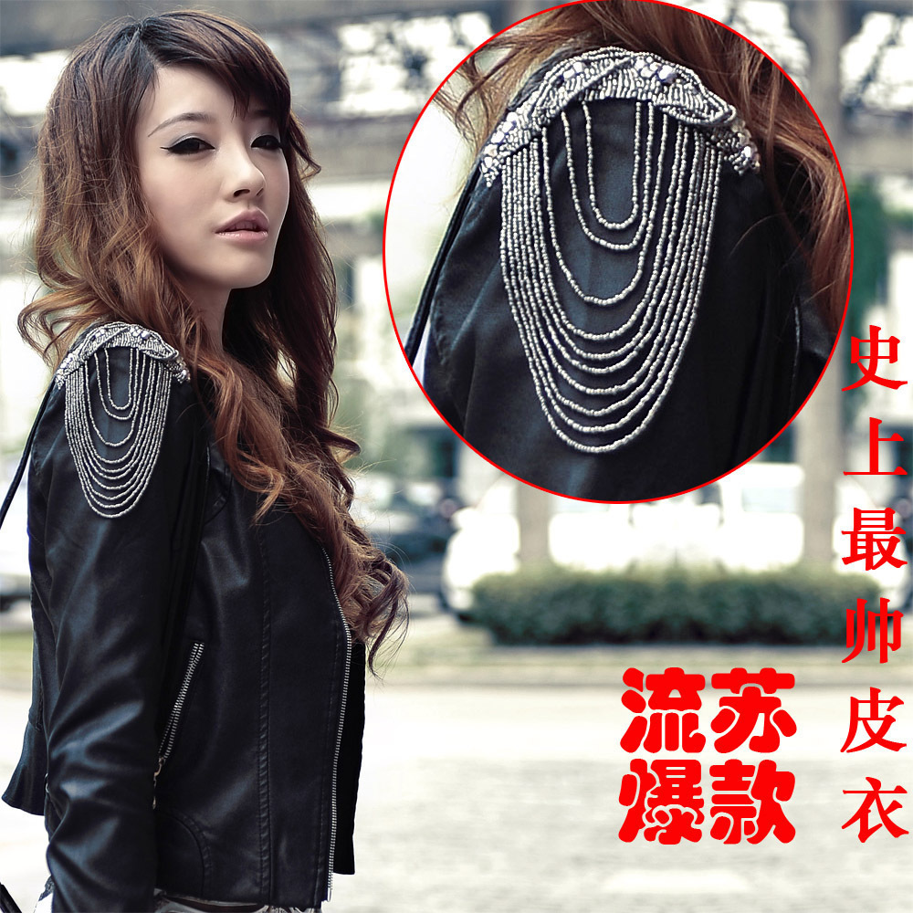 0803 leather clothing autumn outerwear fashion motorcycle tassel short design slim PU small leather clothing women's jacket