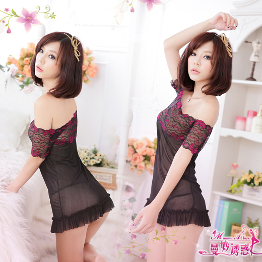 0819 sexy lingerie temptation mini skirt rose print nightgown sleepwear