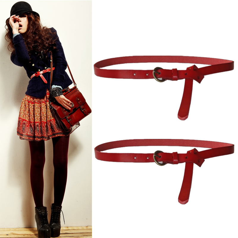 0852 women's strap genuine leather fashion all-match red thin belt tieclasps product