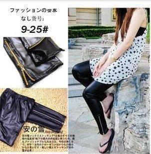 09 autumn fashion star faux leather zipper legging