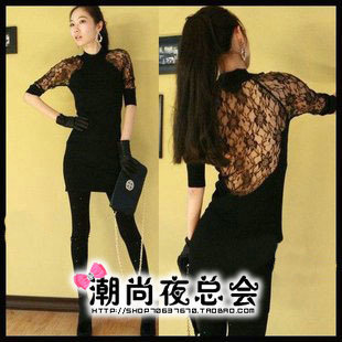 095 one-piece dress autumn women's clairvoyant outfit racerback cutout slim hip tight one-piece dress 2012