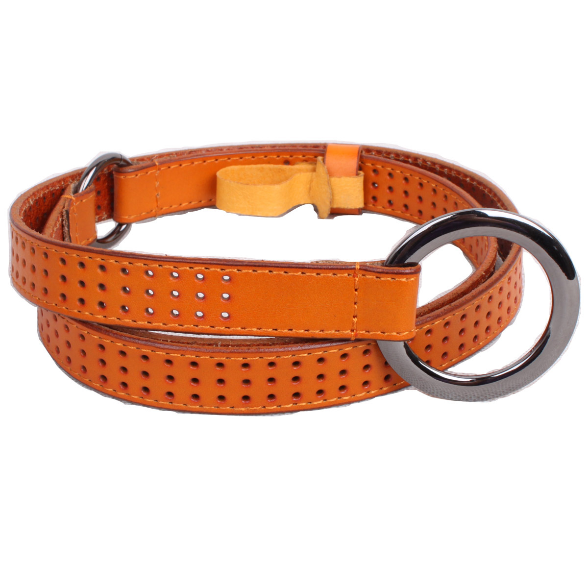 1 belt female genuine leather all-match first layer of cowhide strap laciness casual empty thread hongbai