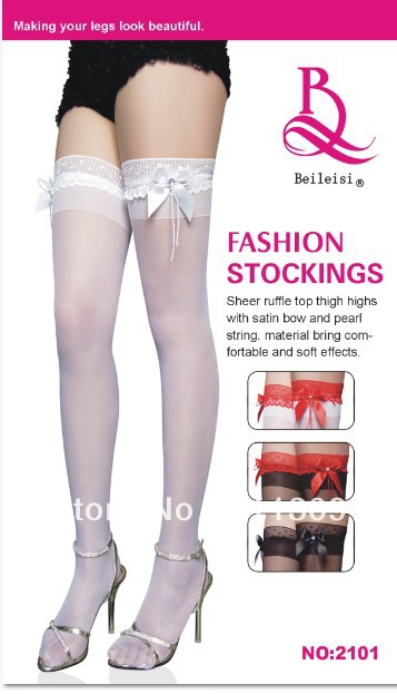 1 dozen(6 pairs of a dozen)Free shopping New Sexy Plolicy beileisi stockings queen socks bow lace decoration fun stockings 2101