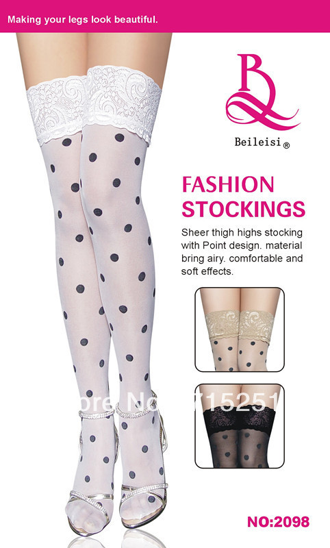 1 dozen(6 pairs of a dozen)Free shopping  Women sexy  Dots stockings2colors  Black and White