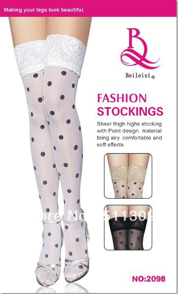 1 dozen(6 pairs of a dozen)Free shopping Women sexy Dots stockings2colors Black and White2098