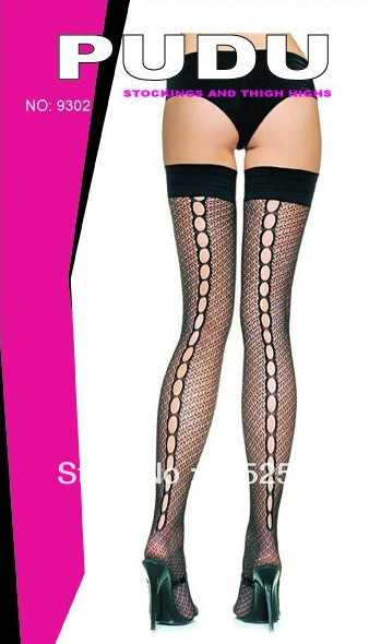 1 dozen(6 pairs of a dozen)Free shopping  Women Sexy Fine mesh black chains stockings Black   9302