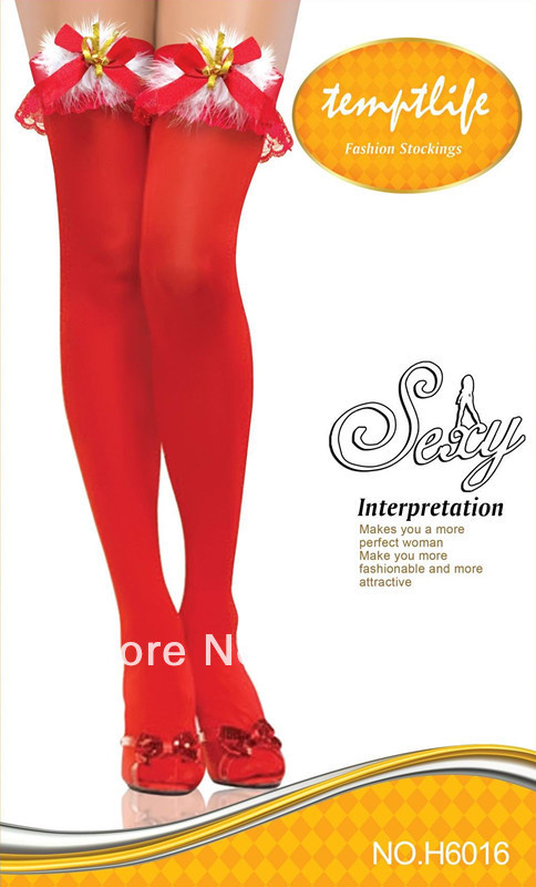 1 dozen(6 pairs of a dozen)Free shopping  Women Sexy  Red Christmasace stockings Red 6016