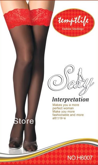 1 dozen(6 pairs of a dozen)Free shopping  Women Sexy  Red lace  stockings Black 6007