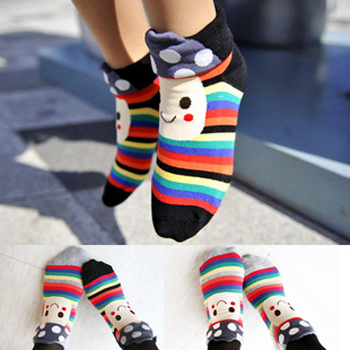 1 lot=10pieces=5pairs Socks roll up hem mushroom socks smiley cartoon cotton socks sock