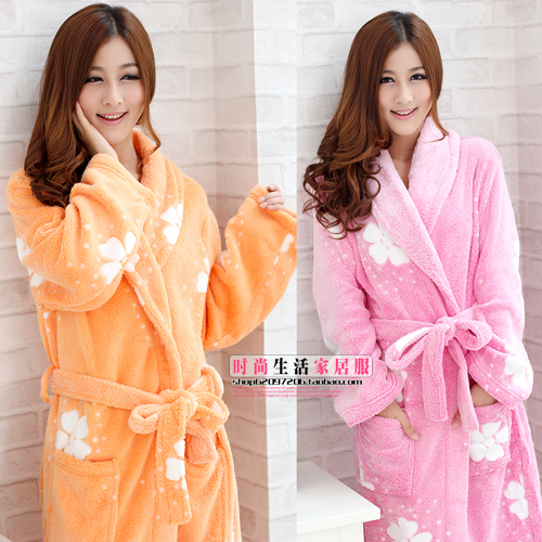 1 pc 2012 coral fleece robe bathrobes women's lengthen thickening sleepwear thermal lounge