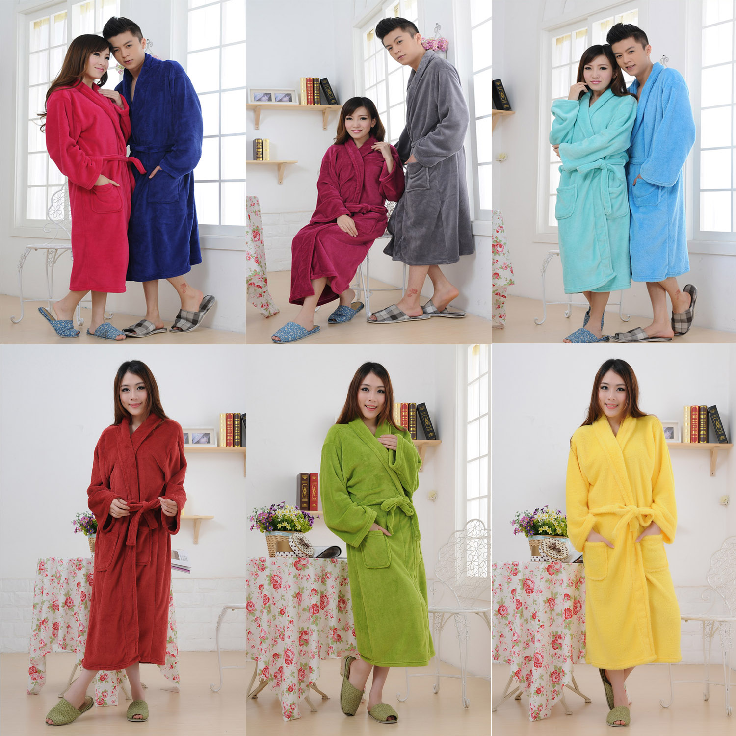 1 pc Coral fleece robe women's coral fleece sleepwear male lovers thickening bathrobe ultra long