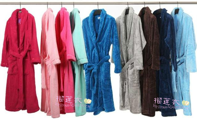 1 pc Coral fleece sleepwear long-sleeve coral fleece robe male robe women's bathrobes thickening autumn and winter