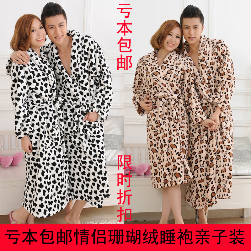 1 pc Cow leopard print lovers thickening coral fleece robe bathrobes men and women sleepwear parent-child lounge