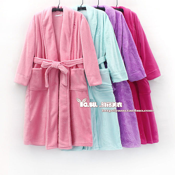 1 pc Dp15 fashion autumn and winter coral fleece long design solid color female robe bathrobes - 4