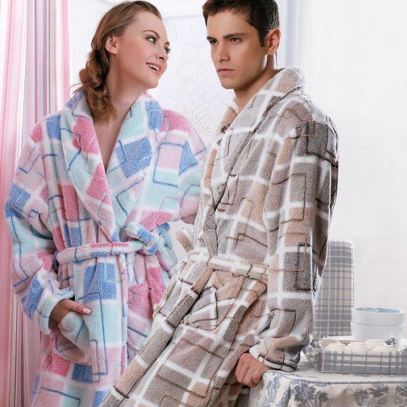 1 pc Thickening thermal lovers sleepwear coral fleece bathrobe Men big robe lovers robe Women robe