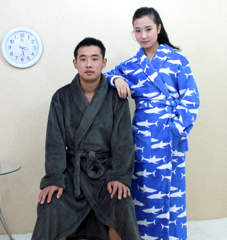 1 pc Winter lovers male Women coral fleece sleepwear robe bathrobes thickening lengthen