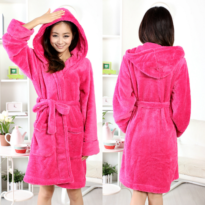 1 pc Women's bathrobes autumn and winter women's ultra soft buddhistan red hooded coral fleece robe bathrobes bathrobe lounge