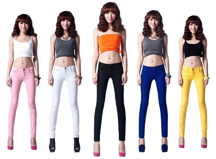 1 pcs Free Shipping .Korean version of casual was thin Slim candy colored pencil pants jeans pants