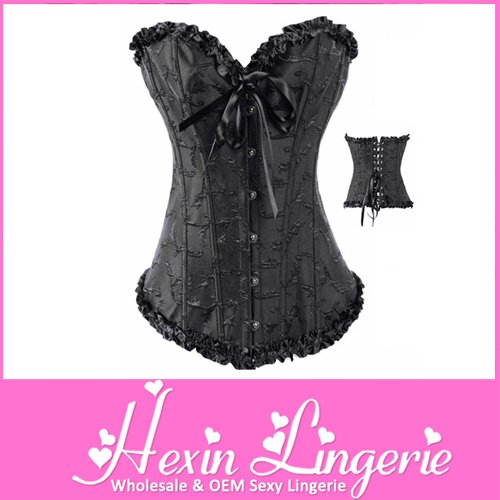 1 Pcs Free Shipping Wholesale 2012 New Black Jacquard Black Corset Top with Ruffle LB4453 + Dropship + Support Mix Order