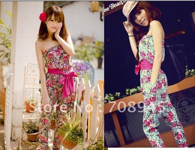 1 Piece Best Selling!! women rose floral jumpersuit off shoulder romper+Free shipping