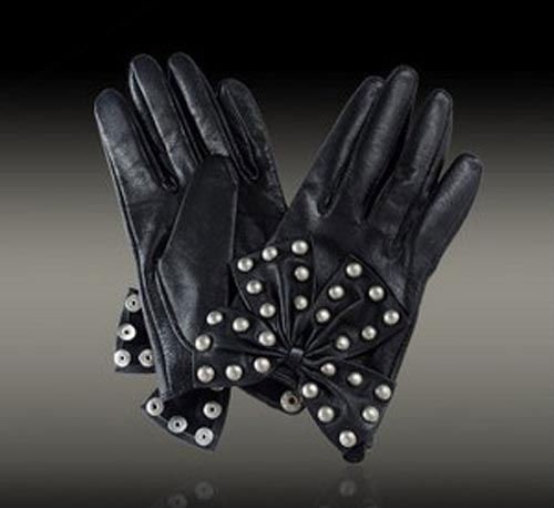 1 Piece Butterfly and Rivets Leather Gloves Lamb Lady Gaga L