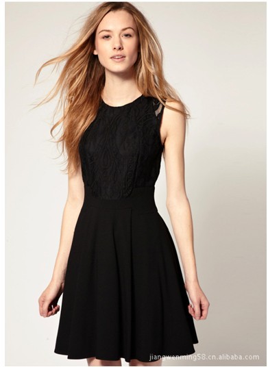 1 Piece Classic Lace Black Dress Narrow Waist Fashion Dress women 2013, S M L XL Size,Free shipping