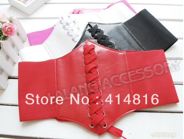 1 piece/lot Best Price Women Elastic Corset Waist Belt PU Leather HIgh Waist Belts Four Colors Black/Rose Red/White/Red 650959