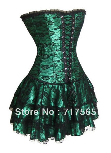 1 set free shipping !! Sexy corset, Sexy Satin boned CORSET Bustier with skirt green