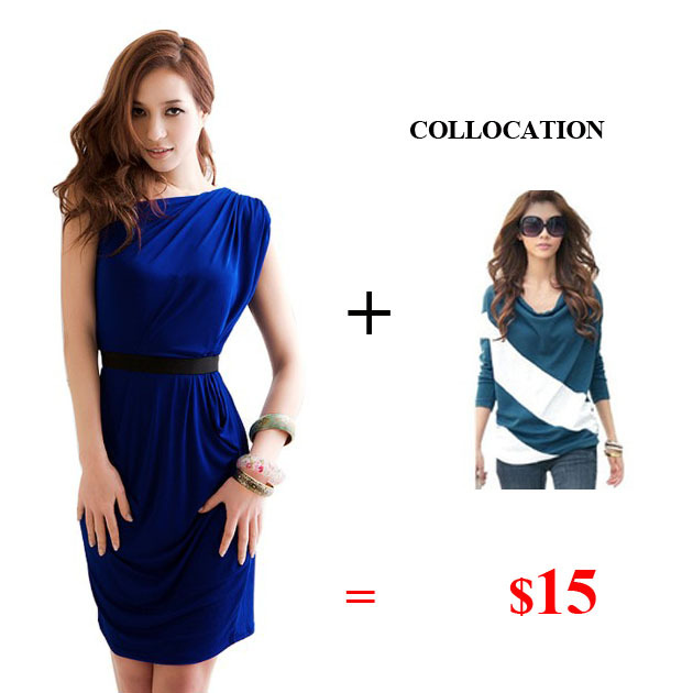 1 Women long sleeve t shirt +1 casual dress for women fashion style 2013 free shipping WQL0119