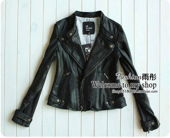 1 women's sheepskin stand collar spring and autumn genuine leather motorcycle leather clothing Women leather jacket