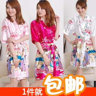 1 Women sexy summer silk short-sleeve sleepwear robe spaghetti strap nightgown twinset silk