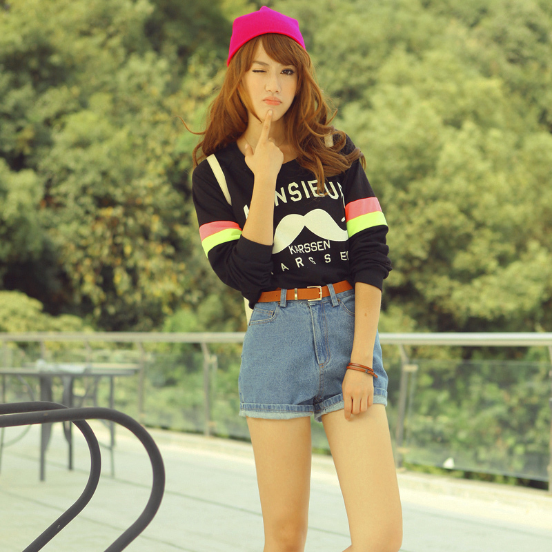 10.15 with belt all-match water wash high waist casual slim denim shorts female j1610 (WC071)