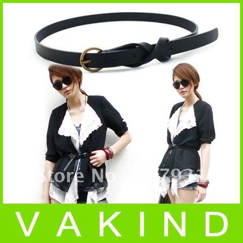 $ 10 OFF per $100 order+ Faux Leather Loop Tuck Thin Skinny Waist Belt Black