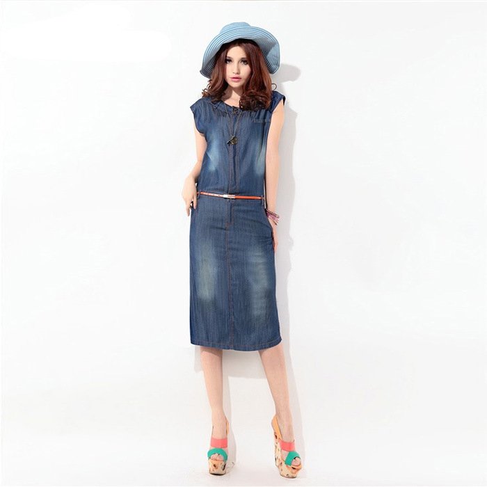 10$ off per 80$ order 2012 BRAND NEW, EUR vintage style elegant fashion long ladies denim jean dress(with blet)