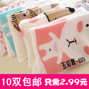 10 socks female 100% cotton autumn and winter knee-high 100% women's cotton socks cartoon