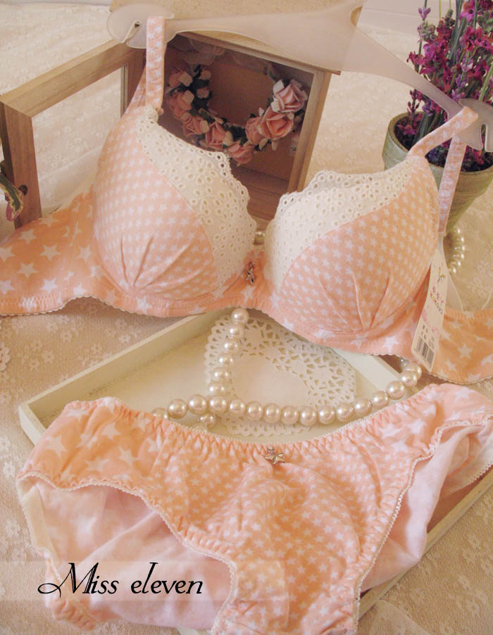 100% cotton bamboo cup push up side gathering underwear bra set