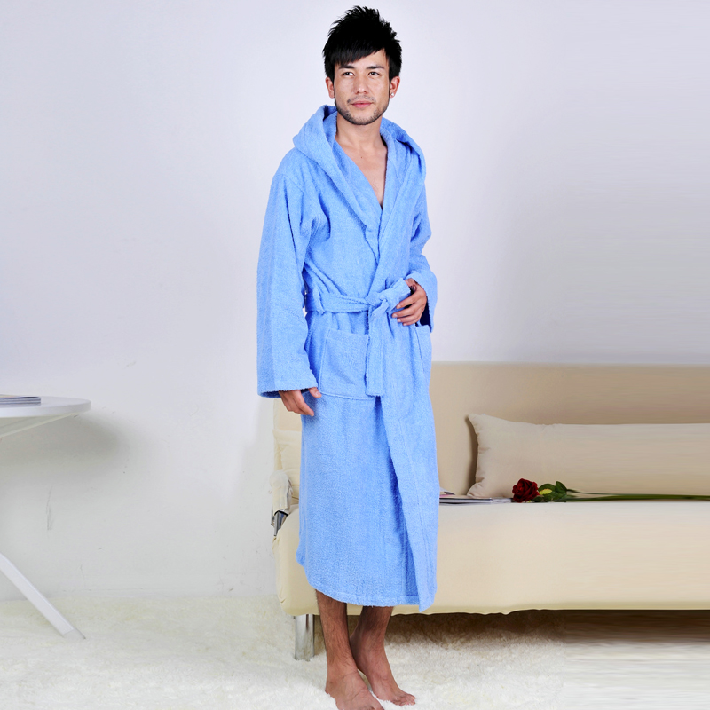 100% cotton bathrobes robe male women's toweled hooded lovers sleepwear winter thickening bathrobe