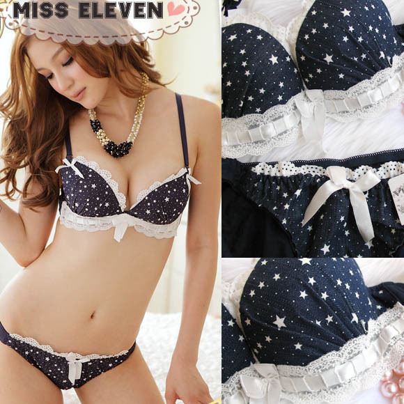 100% cotton lace push up insert underwear bra set 70b75b80b