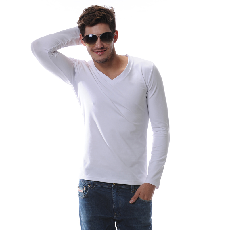 100% cotton long-sleeve T-shirt V-neck fashion basic shirt male thermal underwear top long johns