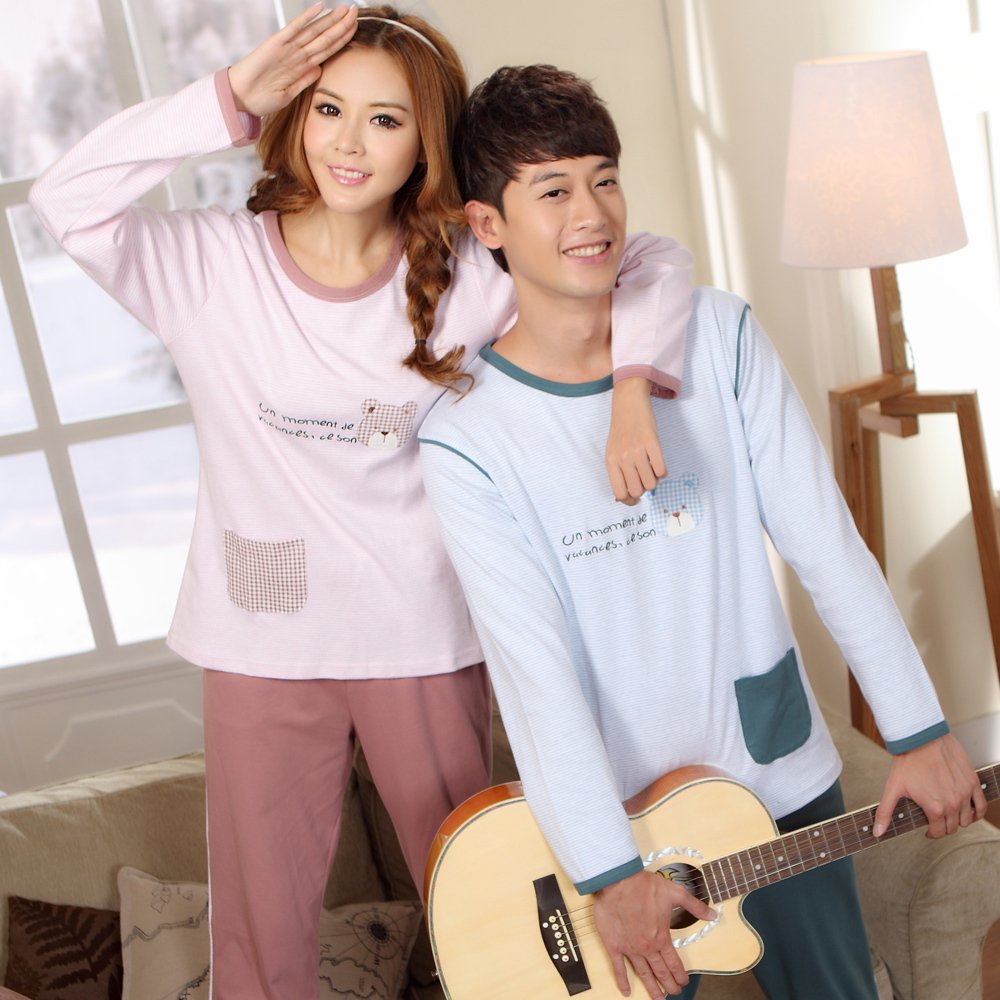 100% cotton lovers sleepwear 2012 brief long-sleeve male women's sleepwear lounge set